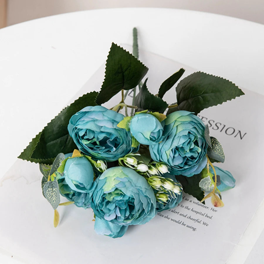 Silk Peony Bouquet – Artificial Flowers for Home & Wedding Artificial Flower Bouquet Babs Blue 1pc