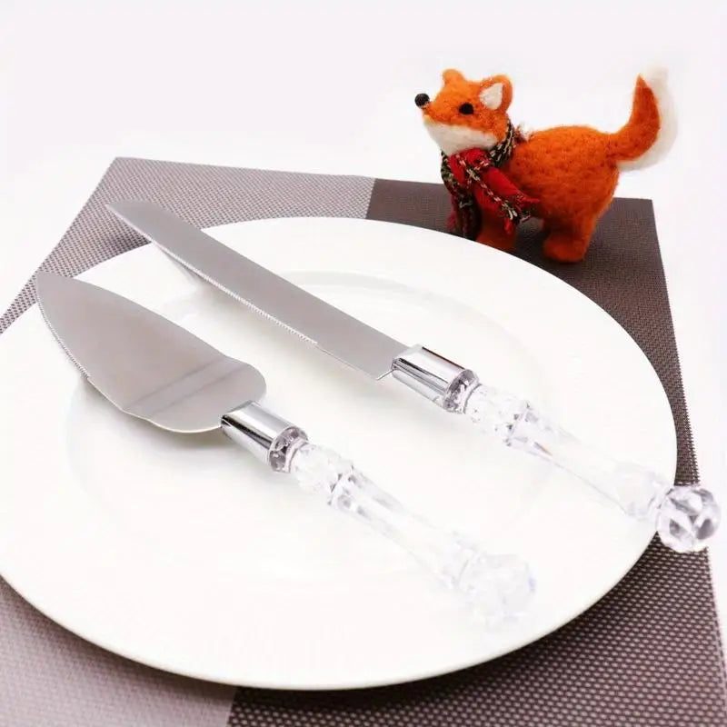 2pc Faux Crystal Cake Knife & Server Set for Weddings Cake Knife Server Set Babs 2pcs
