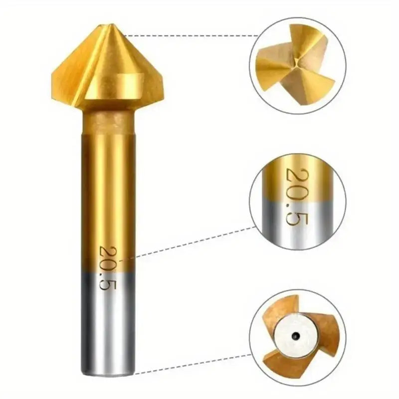 6-Pc 90° 3-Flute Titanium HSS Chamfering End Mill Deburring Set Chamfering Drill Bit Set Babs