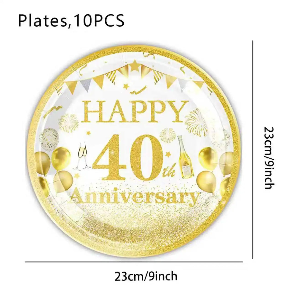 40th Birthday White & Gold Disposable Party Tableware Set Disposable Party Tableware Babs 9inch plate