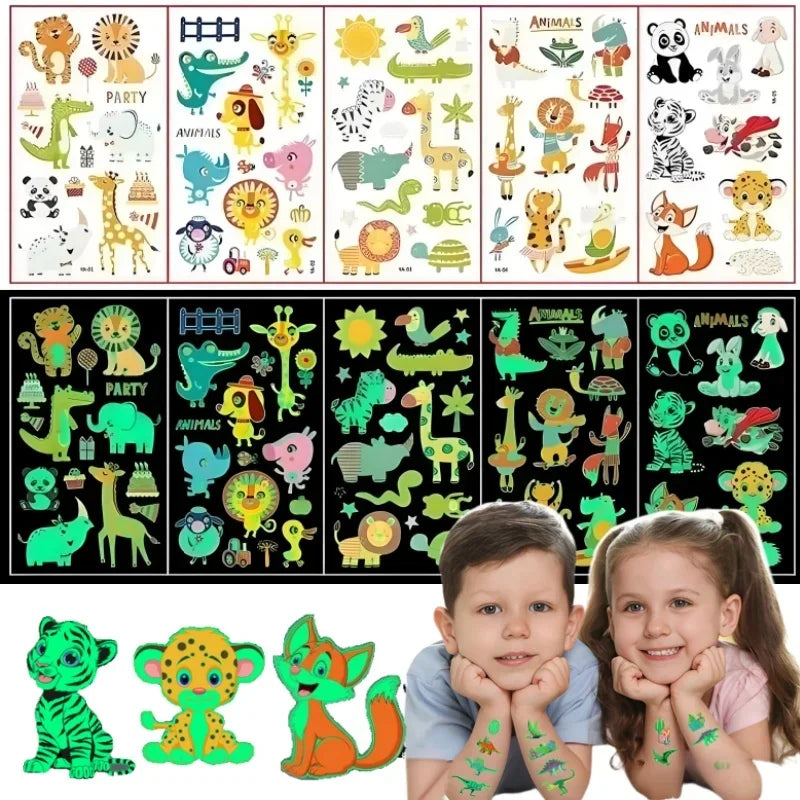 Glow in the Dark Temporary Tattoos – Kids Animal Party Stickers Temporary Tattoo Stickers Babs