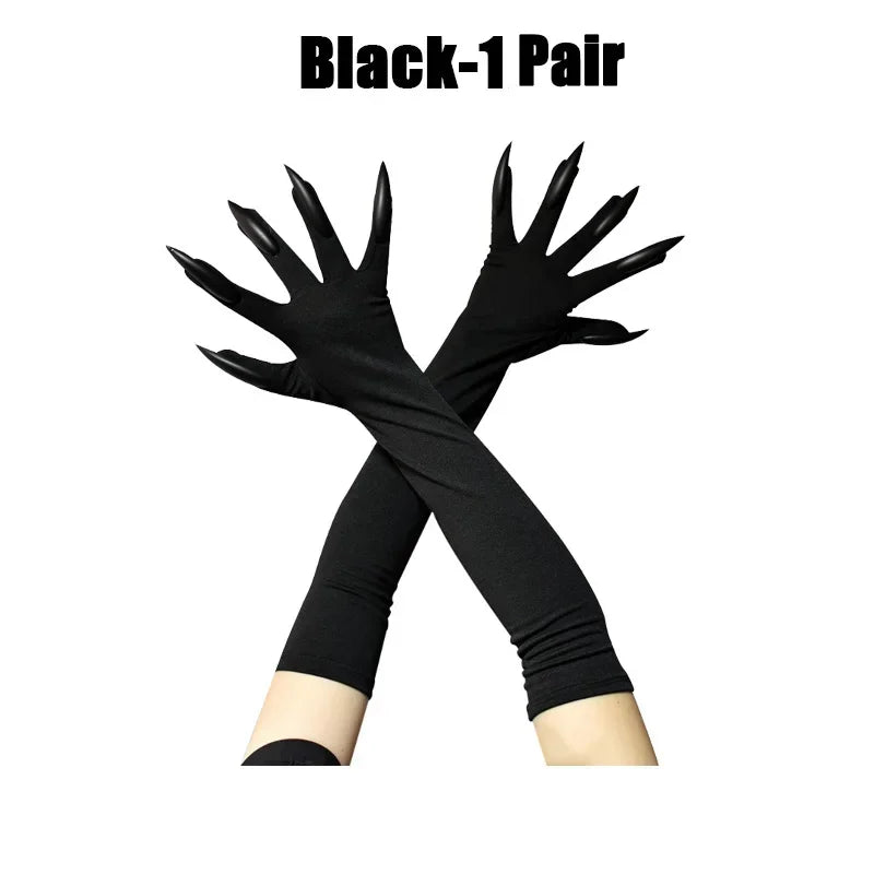 Scary Witch Claw Halloween Gloves – Long Nail Costume Mittens Halloween Costume Gloves Babs Black-1Pair One Size