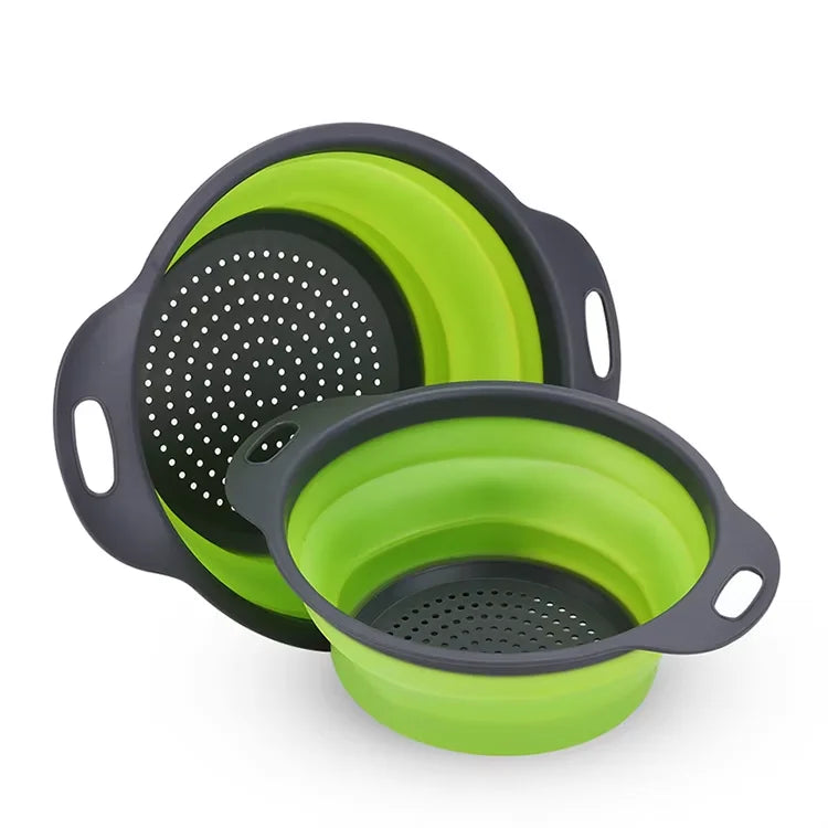 Silicone Folding Colander — Fruit & Vegetable Washing Basket Silicone Colander Strainer Babs green L