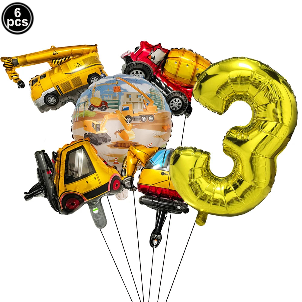 Construction Party Balloons – Excavator Dump Truck Boys Decor Party Balloons Babs MULTI As pictures show