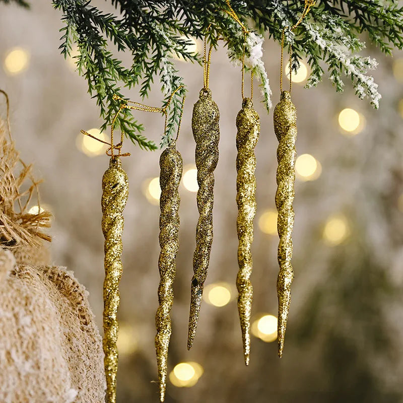 10pcs Fake Icicle Christmas Tree Hanging Ornaments 13cm Christmas Ornaments Babs gold