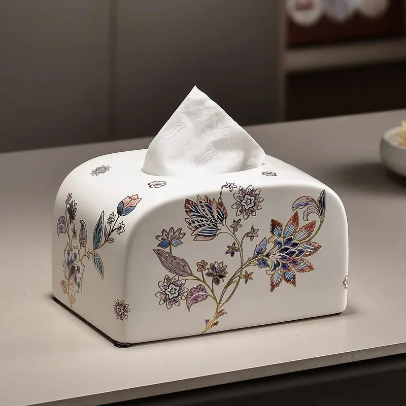 Vintage Ceramic Tissue Box – Hand-Painted Floral Nordic Décor Ceramic Tissue Holder Babs