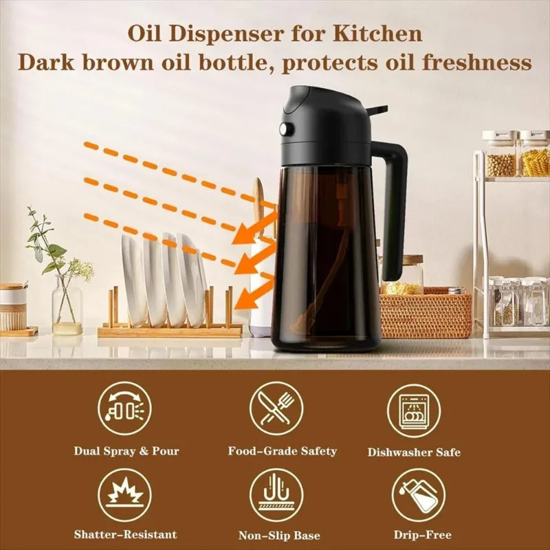 2-in-1 Glass Oil Dispenser & Sprayer Bottle 16oz – Leakproof Oil Dispenser Sprayer Babs
