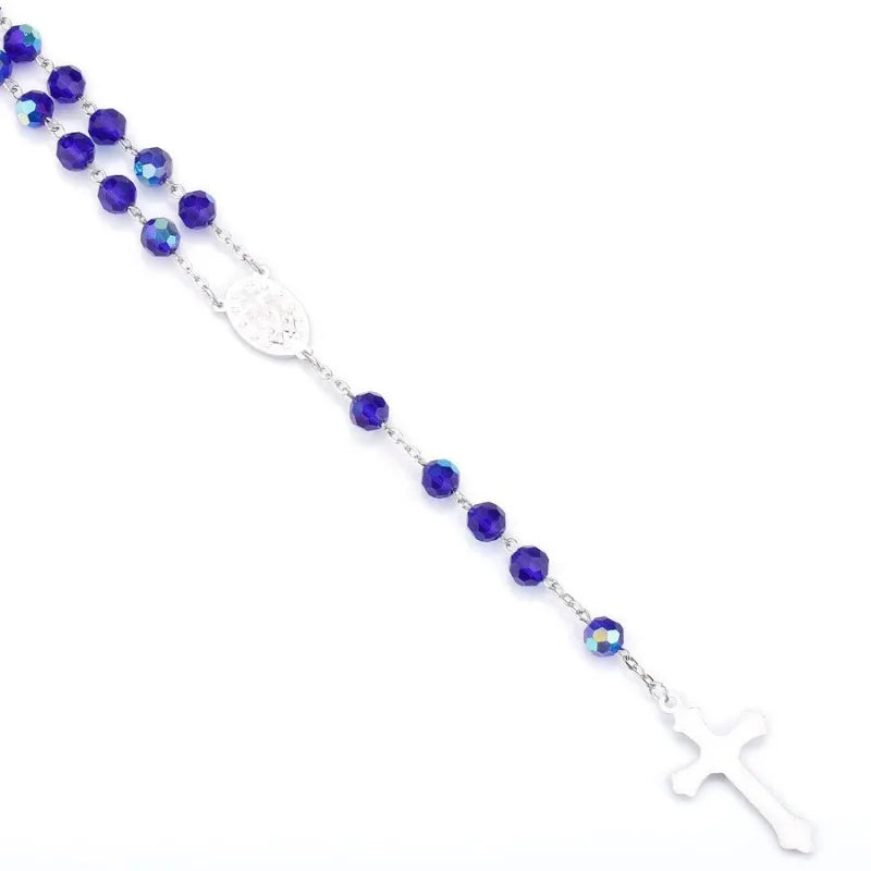 Dark Blue Glass Crystal Catholic Rosary Necklace | 70cm Rosary Necklace Babs