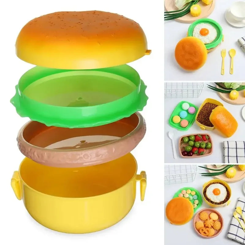 Cute Hamburger Bento Box – Double Tier Kids Lunch Container Kids Bento Lunch Box Babs