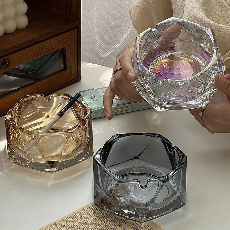 Crystal Glass Ashtray – Light Luxury Water Chestnut Design Glass Ashtray Babs