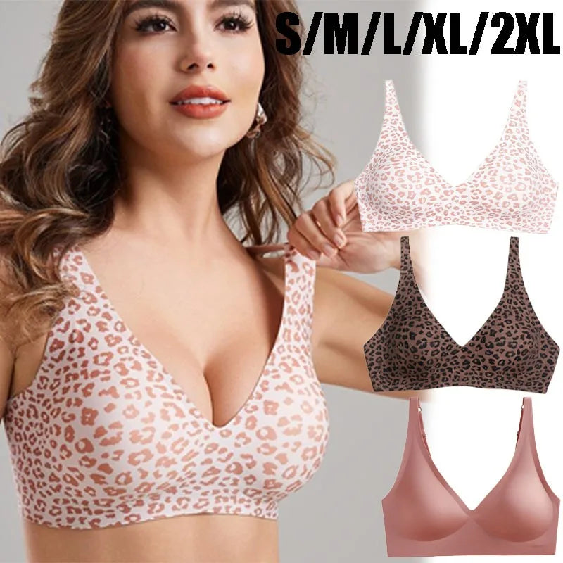Ice Silk Leopard Deep V Seamless Wireless Bra | Wire-Free Seamless Wireless Bra Babs