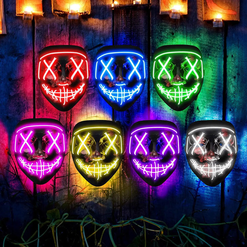 LED Neon Glowing Cosplay Mask – Halloween Party Costume LED Costume Mask Babs