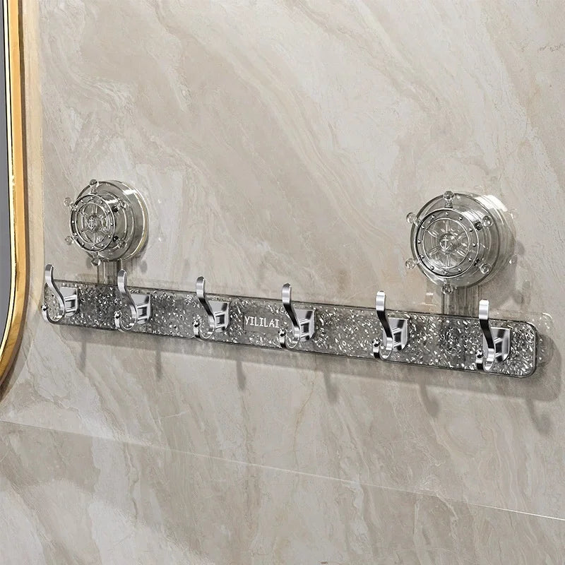 6-Hook Suction Cup Towel Holder – No-Drill Bathroom Bar Suction Towel Holder Babs Transparent gray