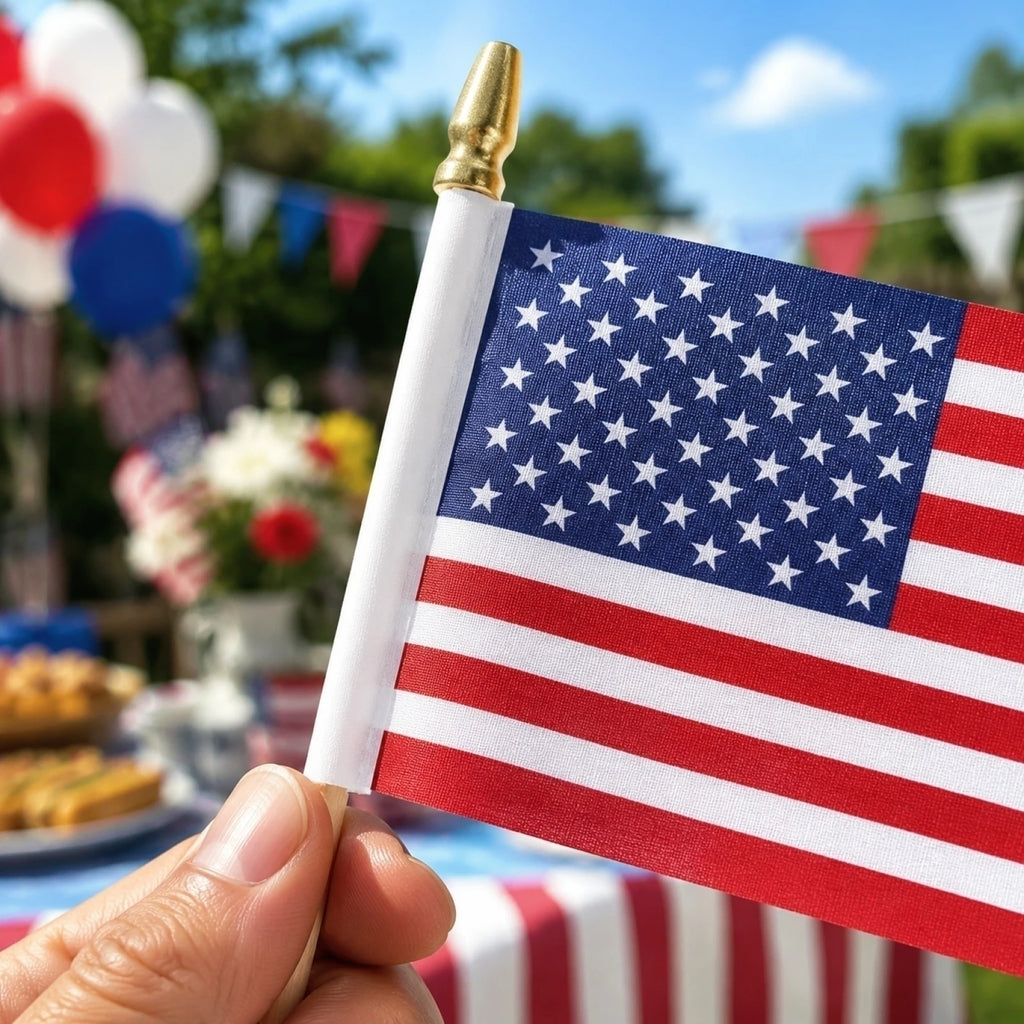 3-Pack Mini American Flags with Poles – 4th of July Decor Mini Hand-Waving Flags Babs