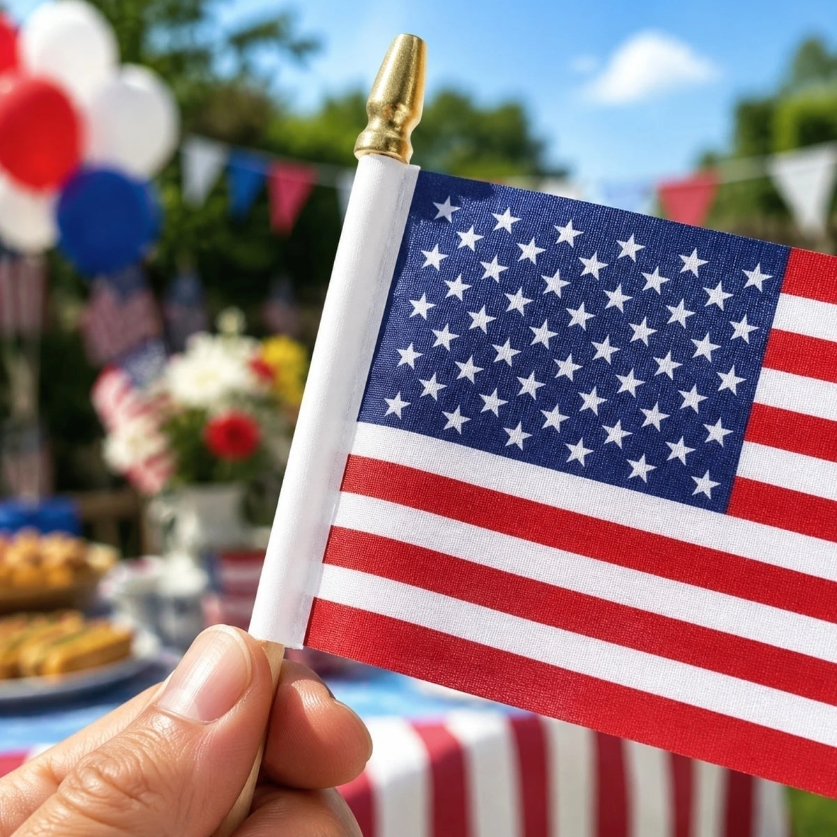 3-Pack Mini American Flags with Poles – 4th of July Decor Mini Hand-Waving Flags Babs