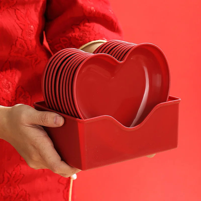 Red Heart Shaped Party Plates – Festive Serving Dish Set Serving Plate Set Babs