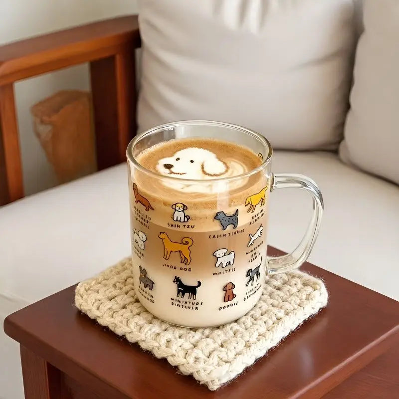 Cute Dog & Cat Cartoon Glass Mug – Borosilicate Coffee Cup Glass Coffee Mug Babs