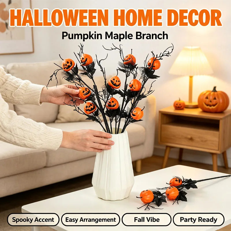 Halloween Mini Pumpkin Bouquet – Maple Leaves & Twigs Décor Halloween Decoration Babs