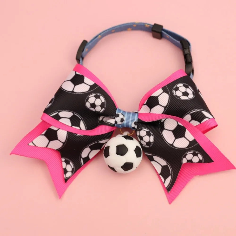 Soccer Football Pet Collar & Bow Tie – Adjustable, Safe Pet Collar Costume Babs Rose Red S 1-7kg