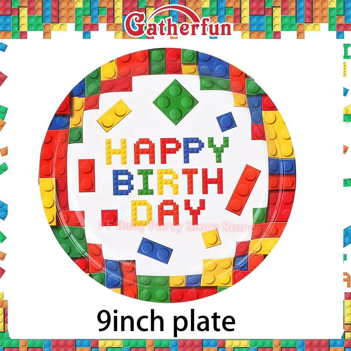 Building Blocks Birthday Party Kit – Plates, Cups, Balloons Party Tableware Kit Babs 10pcs 9inch Plates 3