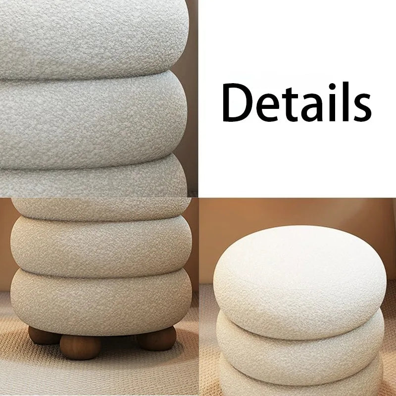 Modern Lambswool Round Stool – Luxury Bedroom & Vanity Seat Decorative Round Stool Babs