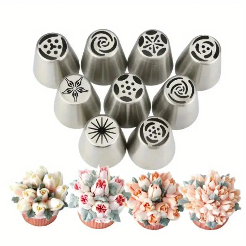 9pc Russian Piping Tips Set – Stainless Steel Cake Nozzles | Babs Cake Decorating Tips Babs