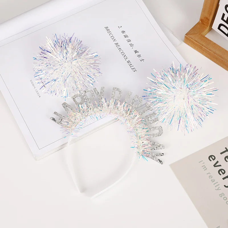 Sparkly Tinsel Pom-Pom Party Headbands for Kids – 12 Pack Party Headband Set Babs A1 white