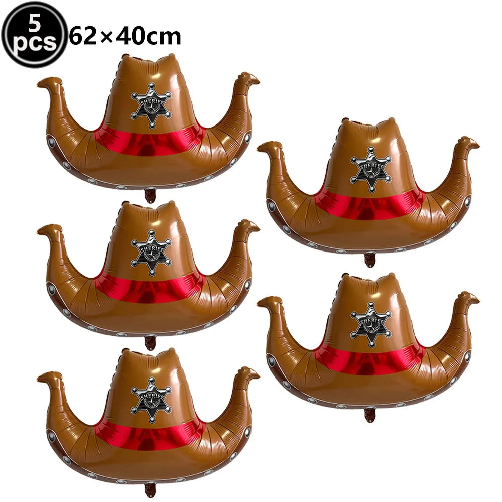 5-Piece Western Cowboy Foil Balloons – Party Decor Set Party Foil Balloons Babs Dark Khaki As show
