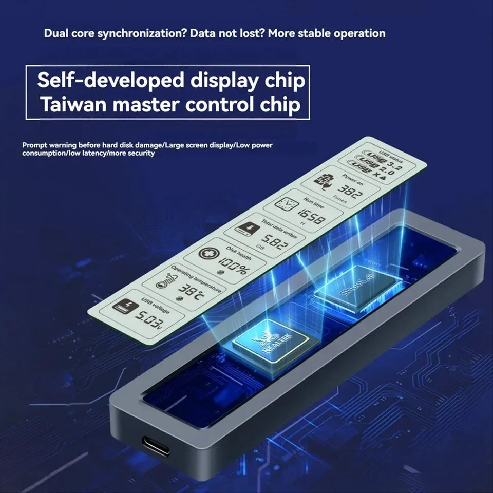 M.2 NVMe SATA SSD Enclosure Smart Display 10Gbps USB 3.2 Gen 2 SSD Enclosure Babs