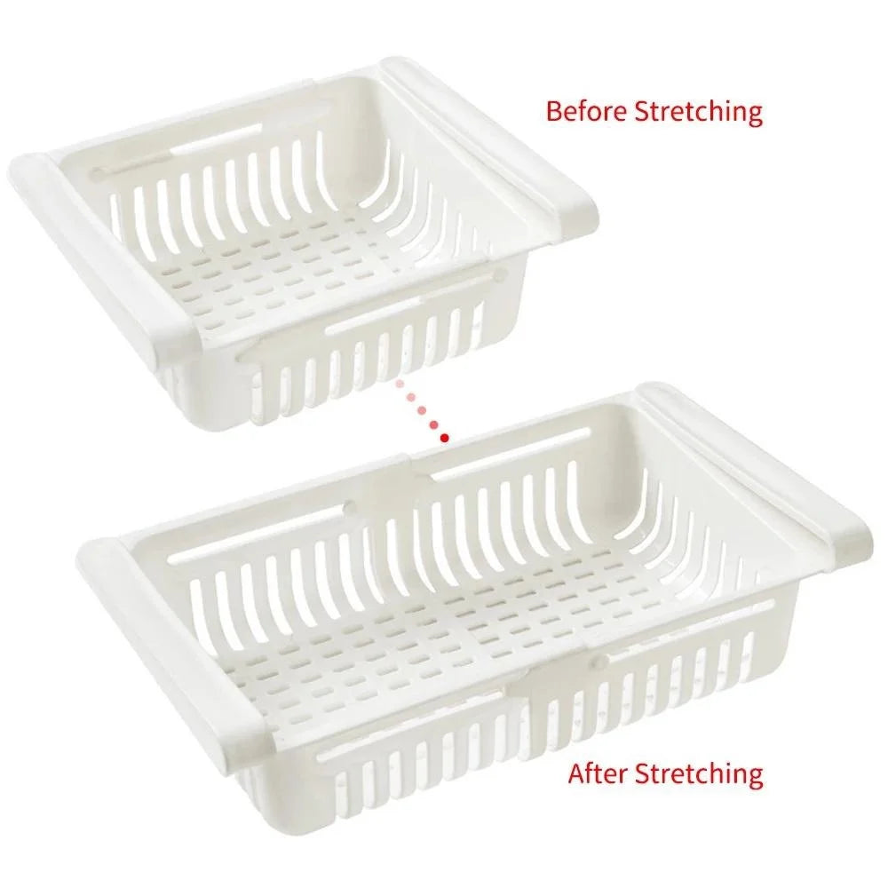 Stretchable Refrigerator Drawer Organizer – Pull-Out Shelf Rack Fridge Drawer Organizer Babs 1Pc White