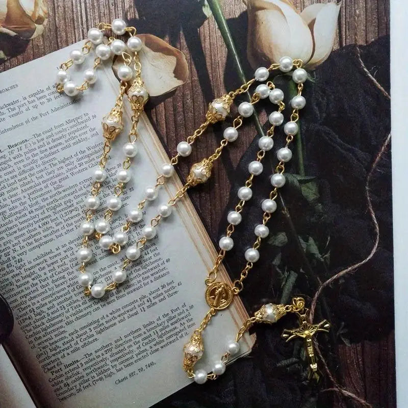 Saint Benedict Rosary Necklace | Prayer Beaded Crucifix Cross Rosary Necklace Babs