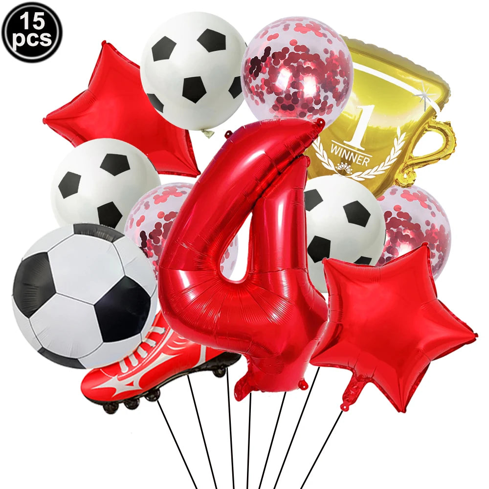 32" Soccer Ball Foil Balloon Set – Kids Birthday Party Decor Party Foil Balloons Babs Red Number 4 As pictures show