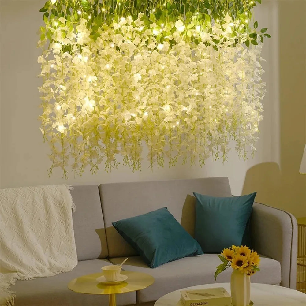 Silk Wisteria Hanging Vine Garland 110cm – 5/10Pcs Wedding Decor Artificial Flower Garland Babs