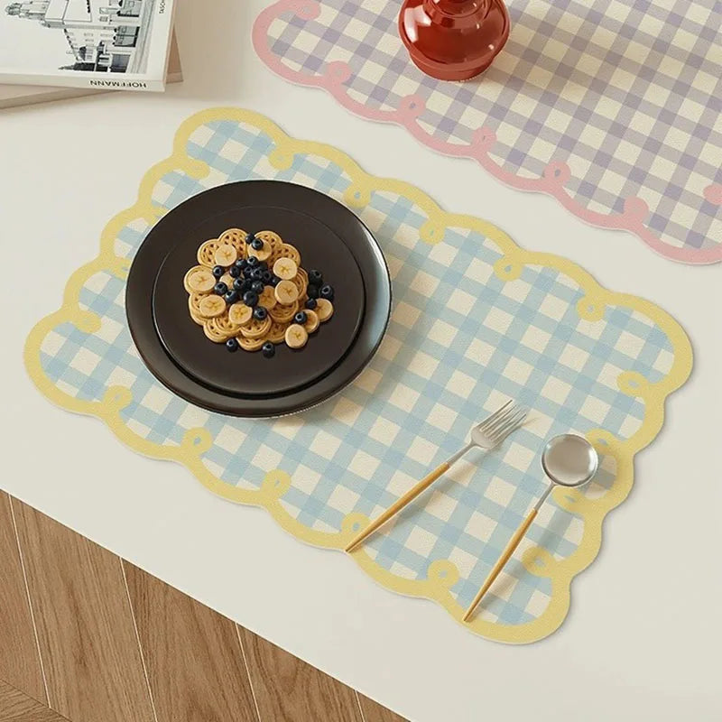 Checkered Frill Edge Diatom Mud Placemat | Kitchen Table Decor Dining Placemat Babs