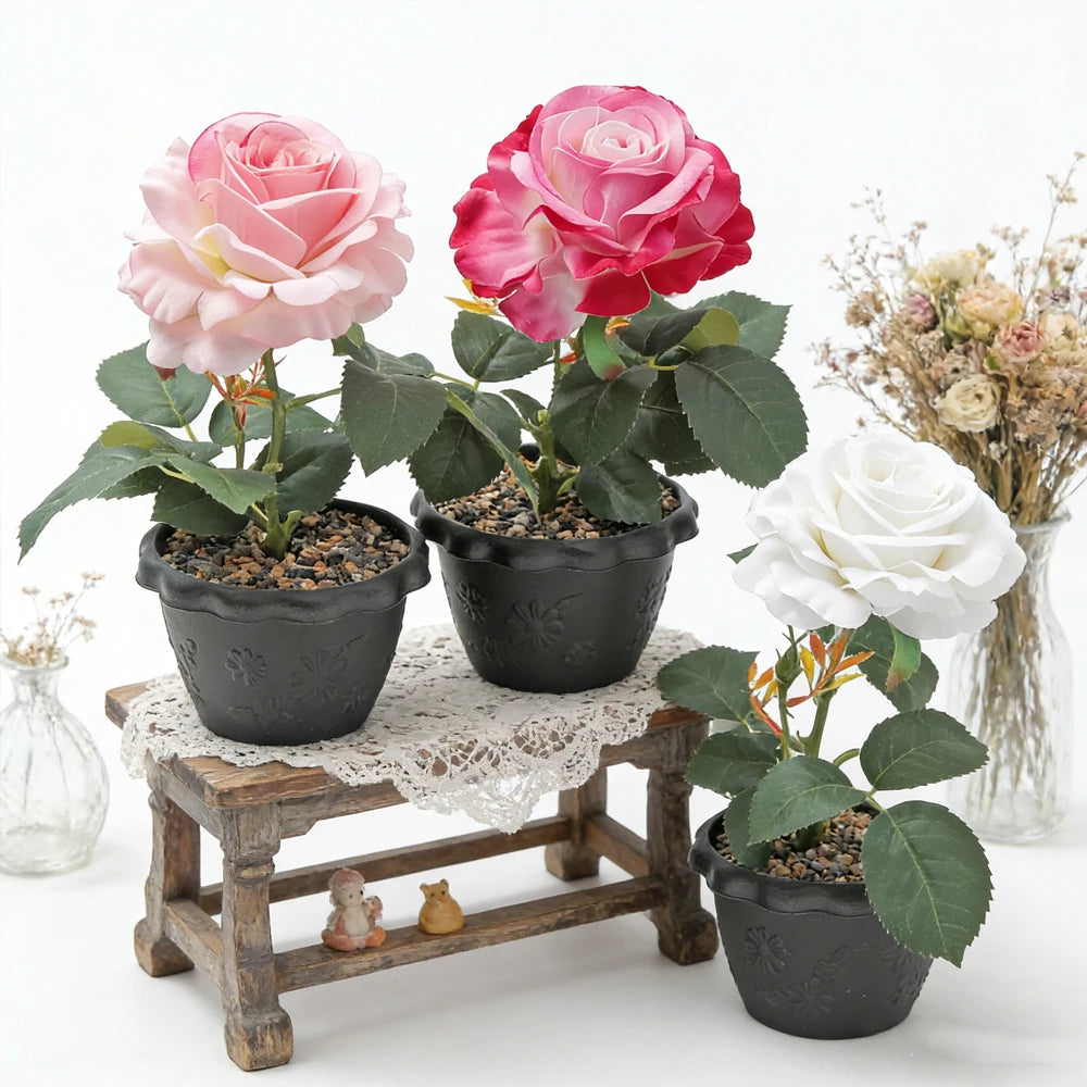 Silk Rose Bonsai Artificial Flower Potted Plant | Wedding & Home Décor Artificial Flower Bonsai Babs