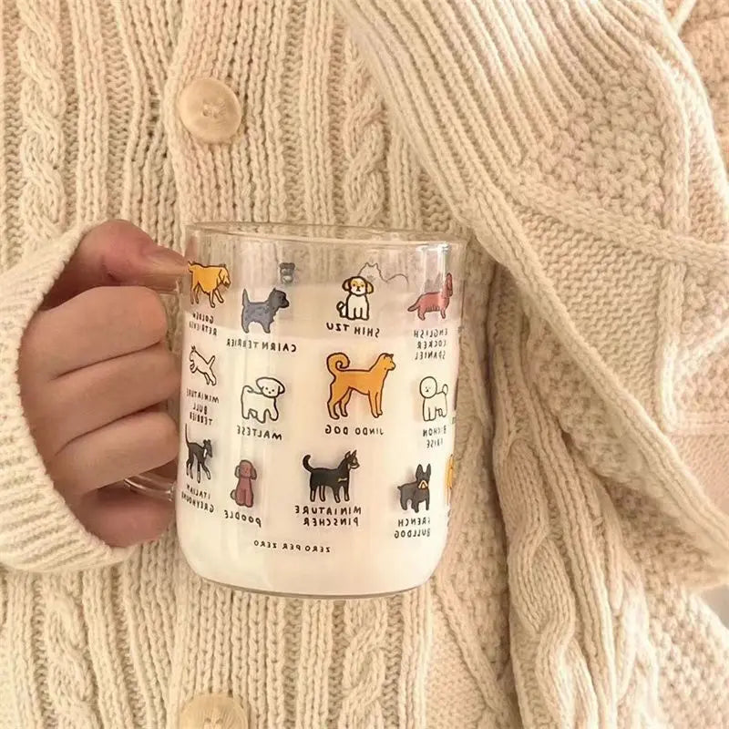 Cute Dog & Cat Cartoon Glass Mug – Borosilicate Coffee Cup Glass Coffee Mug Babs