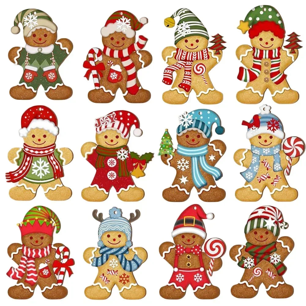 Wooden Gingerbread Man Christmas Ornaments Set of 12 – DIY Xmas Christmas Tree Ornaments Babs 12pcs