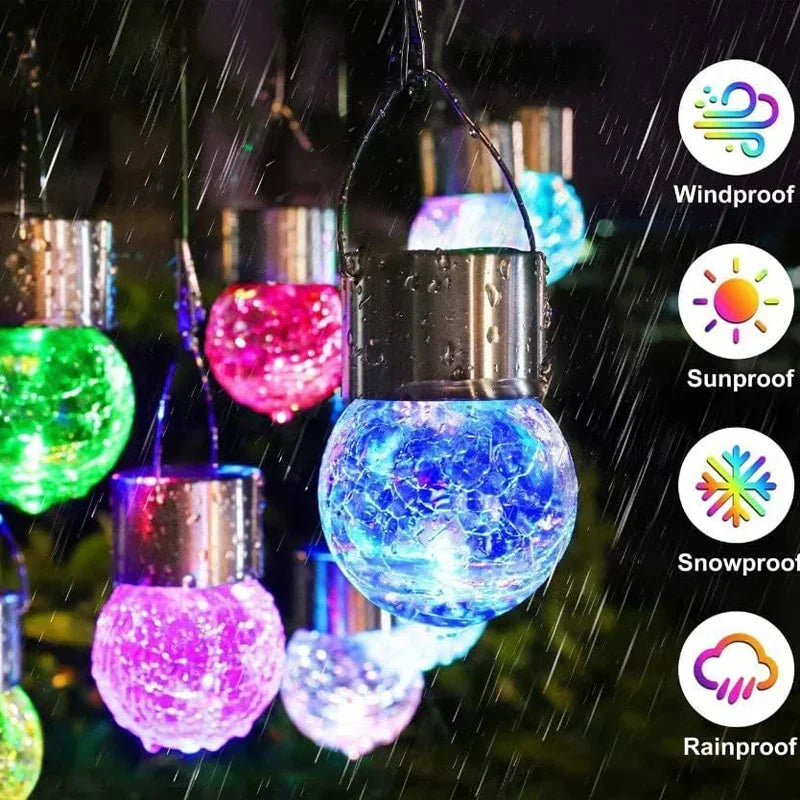 Solar Hanging Garden Lights – LED Cracked Glass Ball Lanterns Solar Garden Lantern Babs