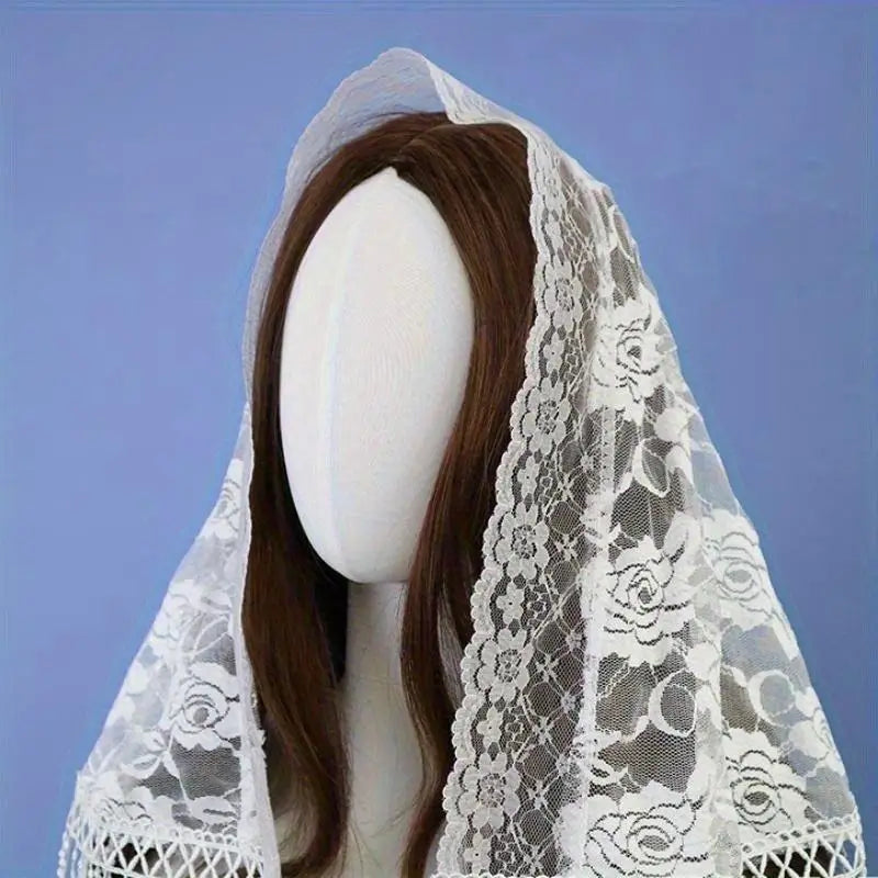 Embroidered Tassel Lace Veil – Spanish Mantilla Church Shawl Lace Mantilla Veil Babs
