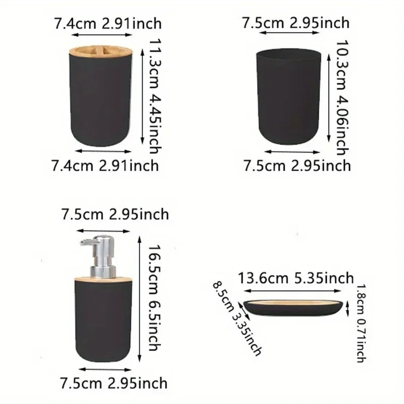 4-Piece Bamboo Bathroom Accessories Set – Dispenser, Soap Box & More Bathroom Accessory Set Babs