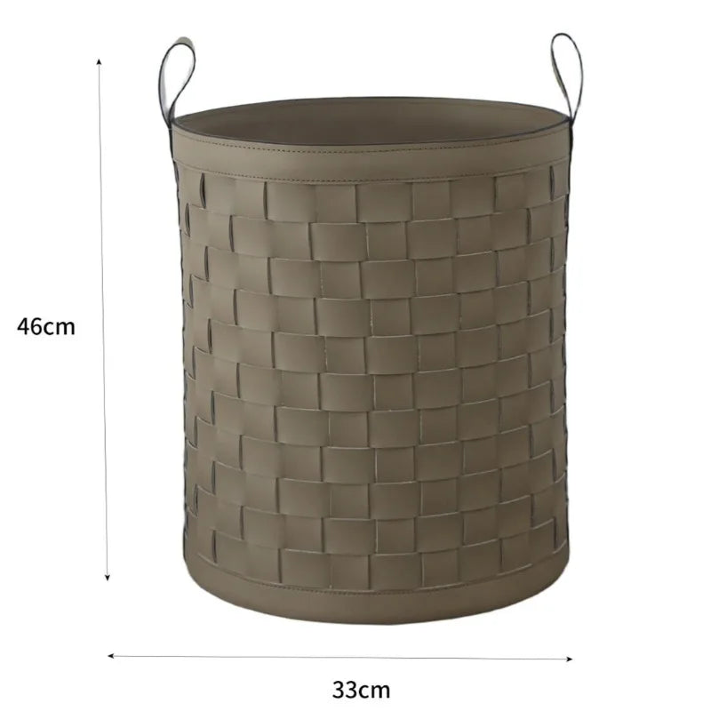 Luxury Leather Woven Storage Basket & Laundry Hamper Storage Basket Hamper Babs Gray