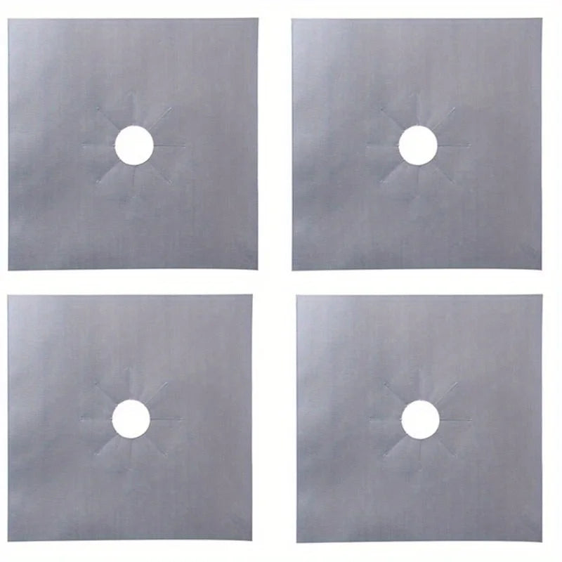 4-Pack Gas Stove Protector Liner Mats – Non-Stick Reusable Stove Liner Mats Babs Silver 4PCS