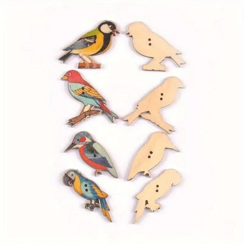 50pcs Bird Pattern Wooden Buttons Set – DIY Sewing & Crafts Wooden Craft Buttons Babs