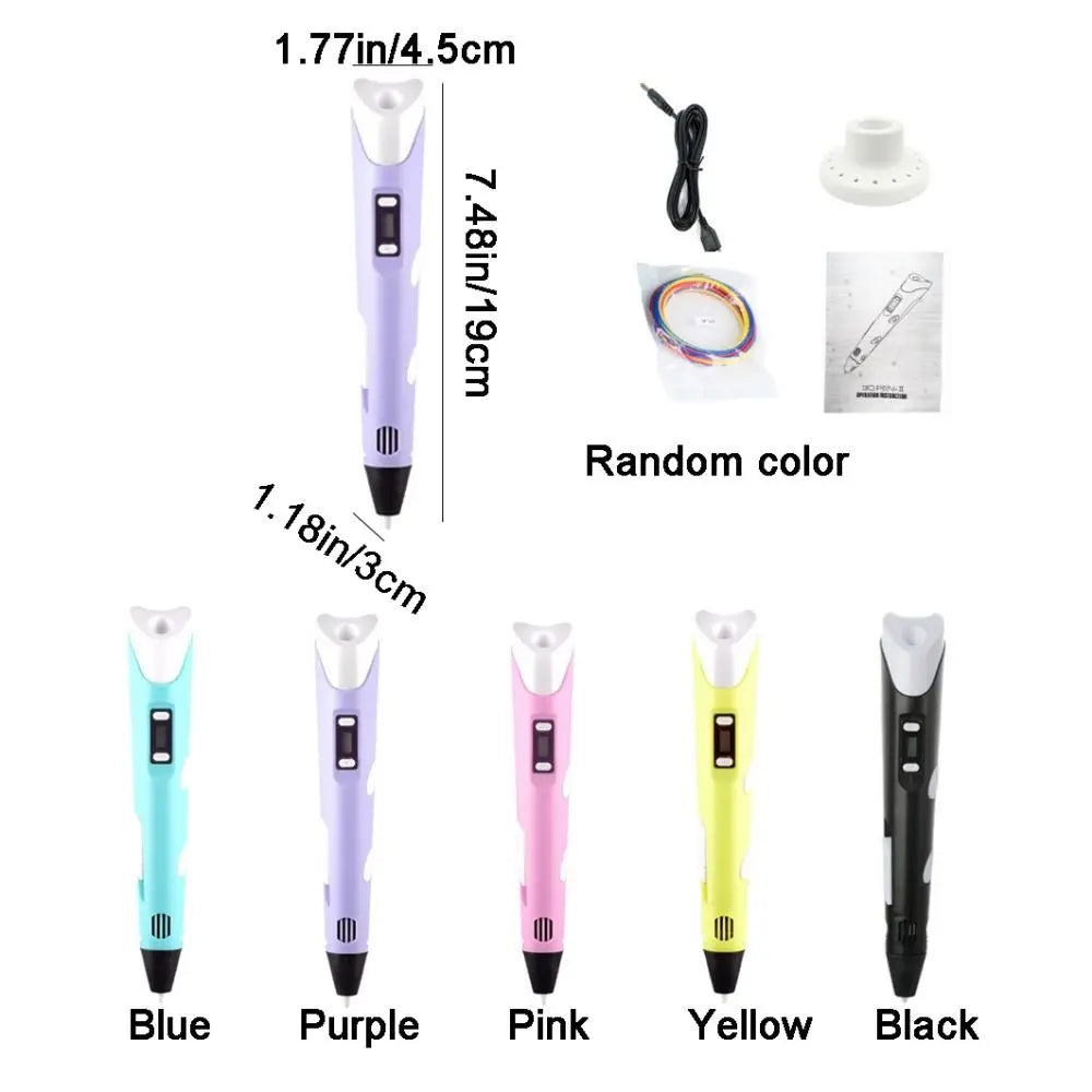 USB 3D Printing Pen | LED Display, PLA Filament, Adjustable Speed 3D Drawing Pen Babs