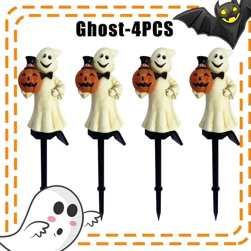 Solar Halloween Garden Stake Lights – Pumpkin Ghost Design Solar Garden Stake Light Babs Ghost-4PCS
