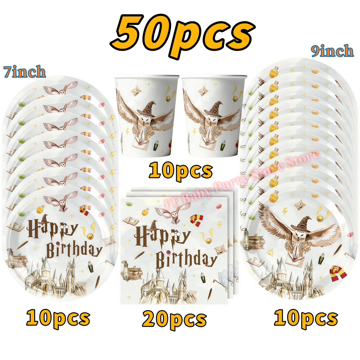 Wizard Theme Birthday Party Supplies – Plates, Cups & Balloons Party Supplies Set Babs 50pcs 1