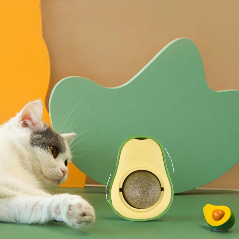 Natural Catnip Wall-Stick Rotatable Ball Toy for Cats – Green Cat Catnip Toy Babs