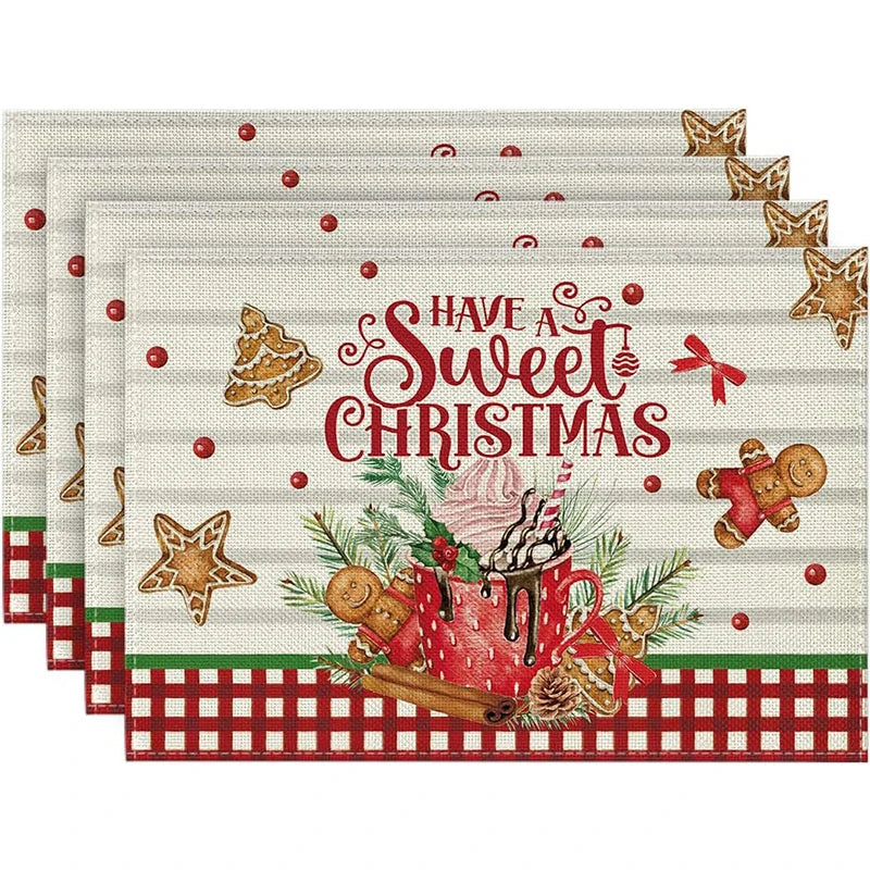 4Pcs Christmas Linen Placemats Set – Elk & Tree Table Mats Linen Placemats Set Babs SET-N Rectangle 45x30cm