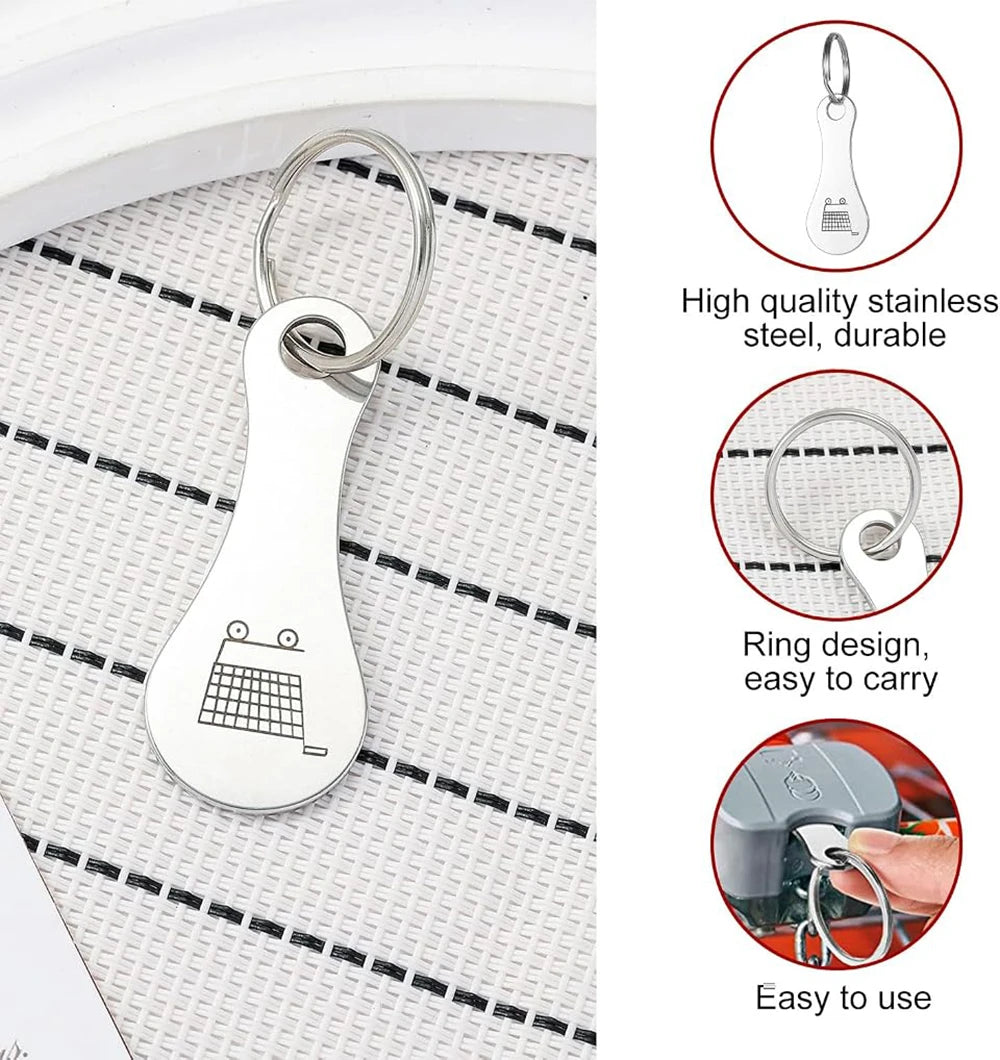 2Pcs Stainless Steel Shopping Cart Token Keychain | Trolley Coin Shopping Cart Token Keychain Babs
