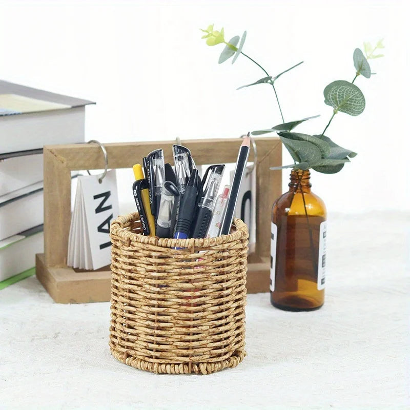 Handmade Vine Woven Round Pen Holder Desktop Organizer Woven Pen Holder Babs